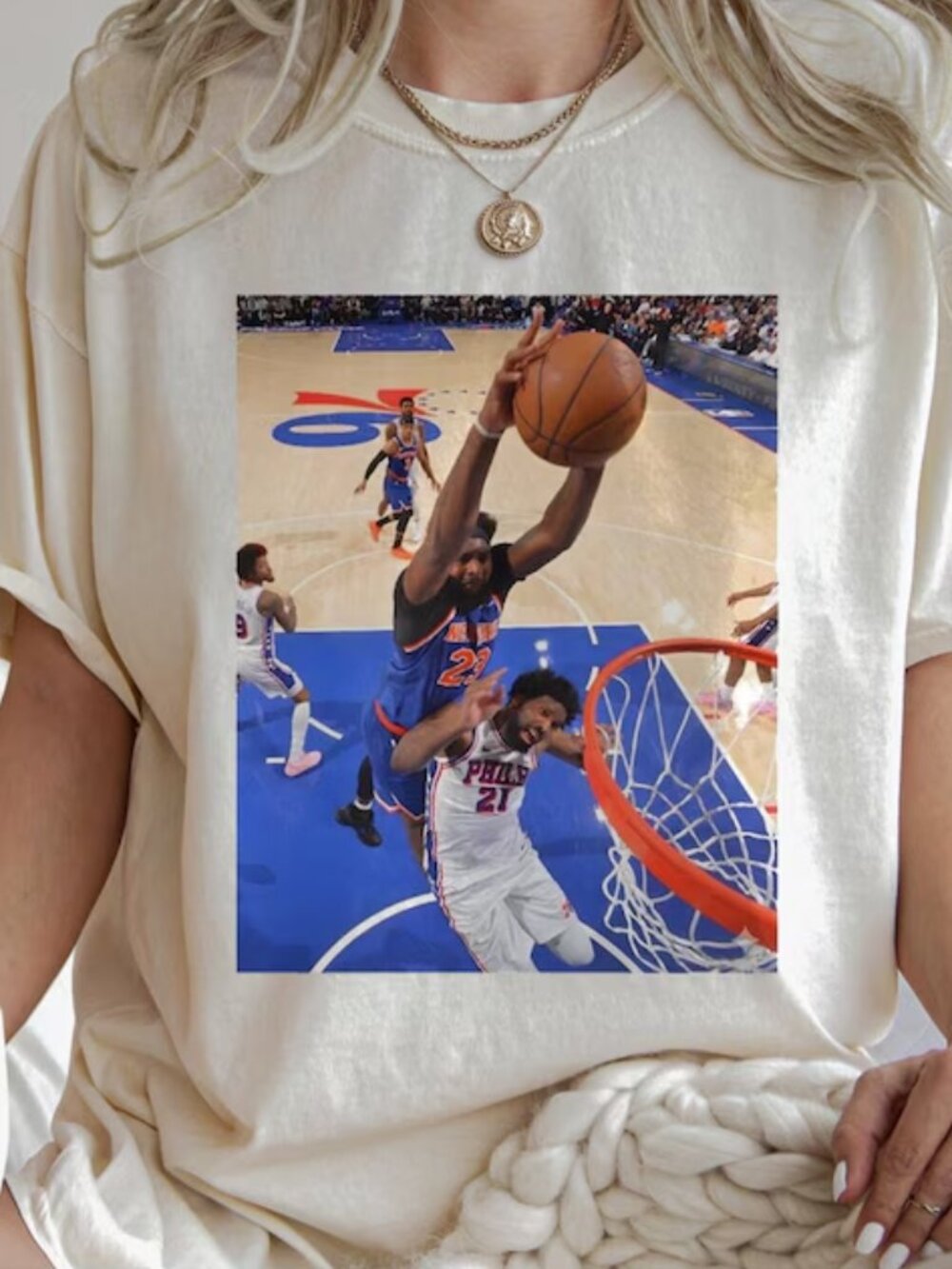Mitchell Robinson Dunks On Joel Embiid T-Shirt, New York Knicks T Shirt